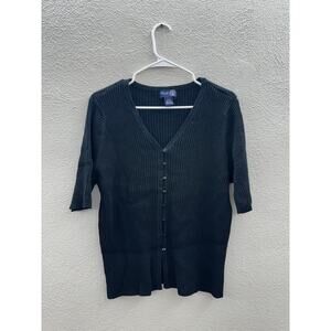 Venezia Jeans Clothing Womens Sweater 22/24 Black Ribbed Short Sleeve Button Up